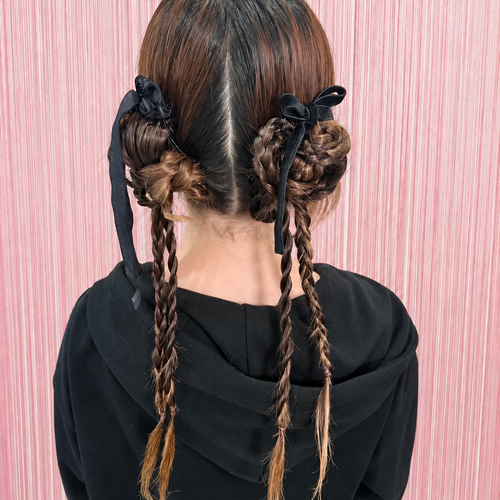画像11734：ツインお団子・細三つ編み｜梅田・北新地ヘアセット