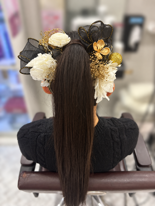 画像11885：花飾り低めシニヨン｜梅田・北新地ヘアセット
