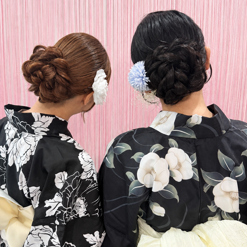 画像11909：花飾りシニヨン・ペア｜梅田・北新地ヘアセット